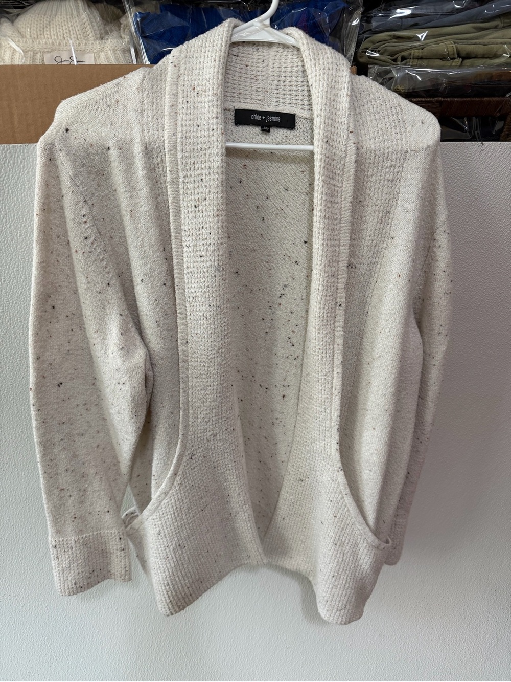 Chloe + jasmine Cream Speckled Open-Front Cardigan - Shawl Collar